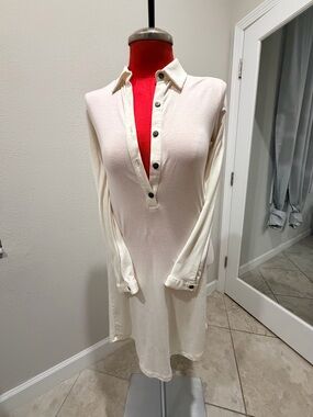 Poof! Cream Long Sleeve Midi Polo Dress